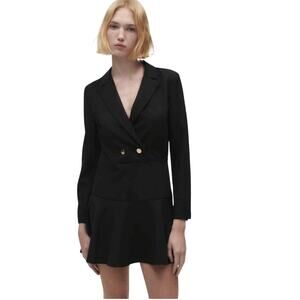 ZARA Black Blazer Jumper Mini Dress Sz XS Double Breasted Buttoned